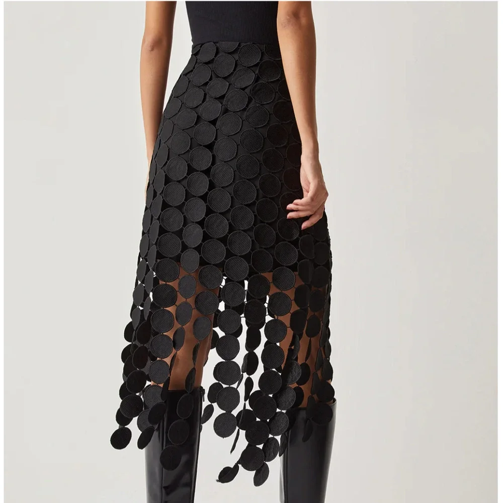 NWT Commense Laser Cut Multi Circle Double Layered Skirt Sz XS